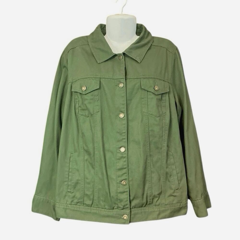 Jessica London Women's Olive Green Button-Up 100% Cotton Denim Jacket | Size 20W